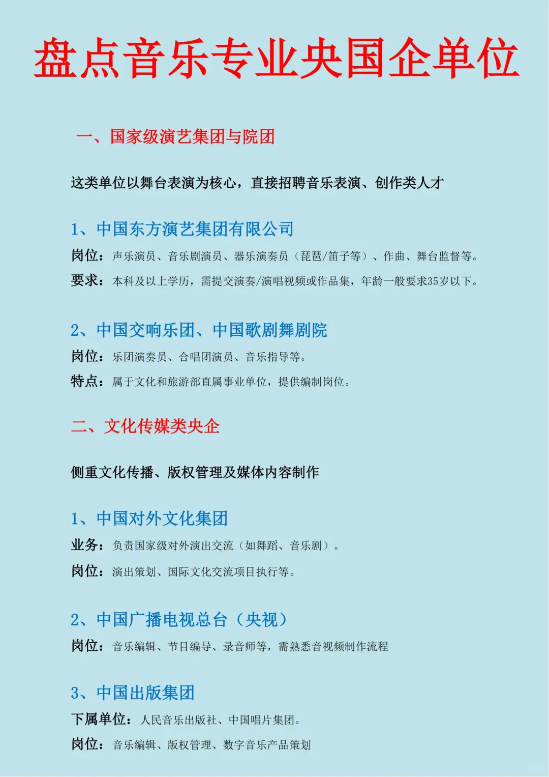 适合音乐专业的央国企单位