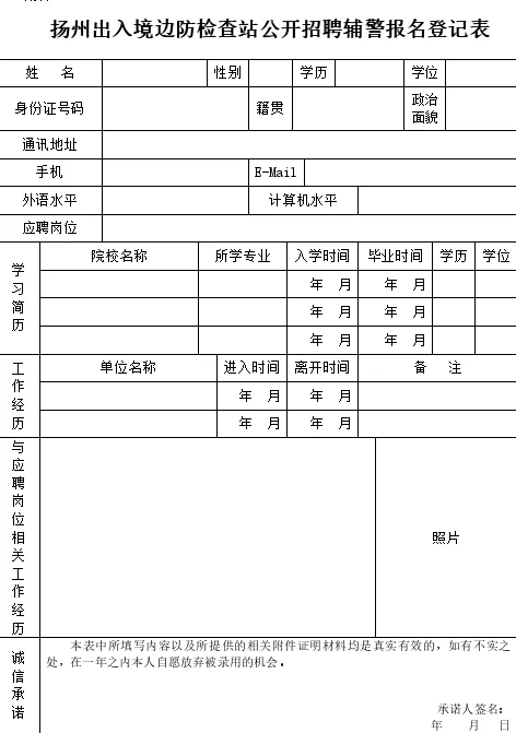 扬州边检辅警岗,就 1 个名额,手慢无!