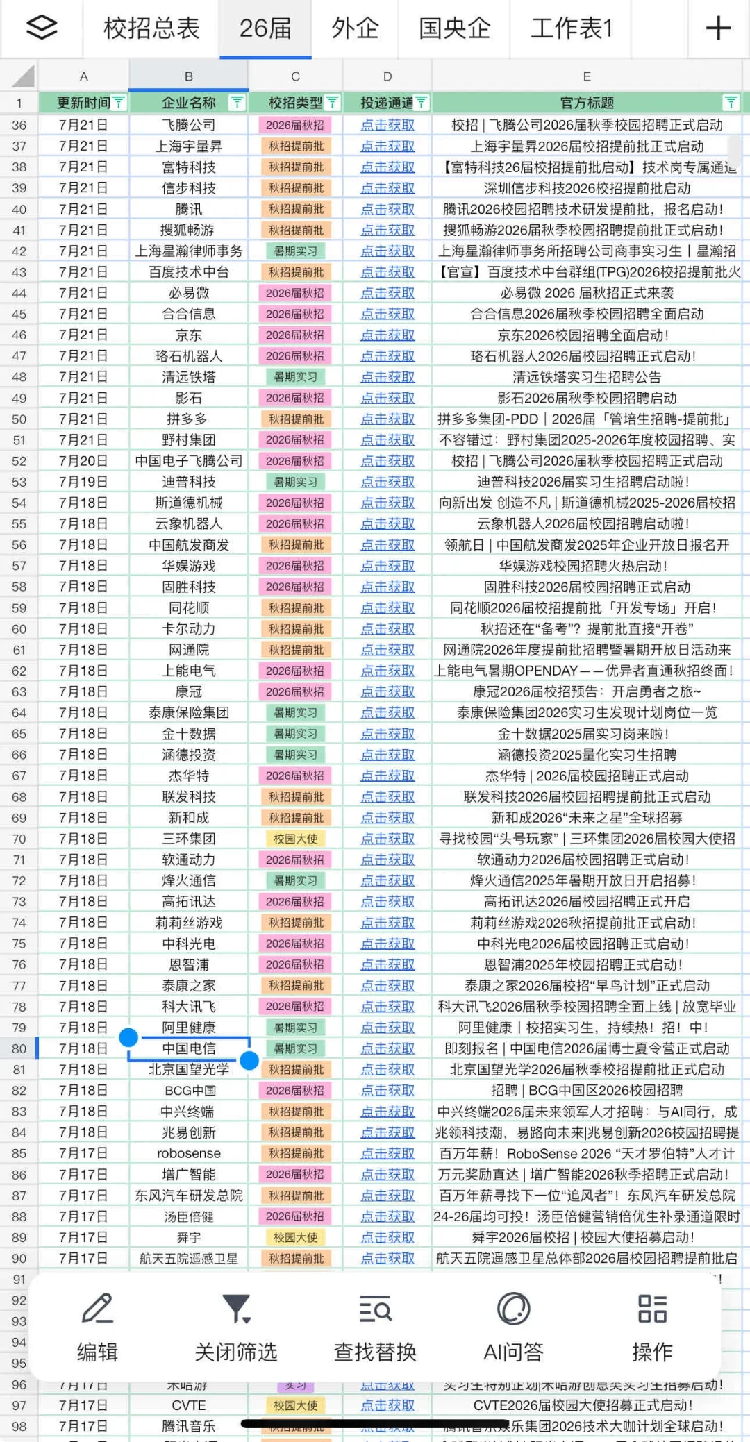 7.24 秋招今天投点啥（国央企）