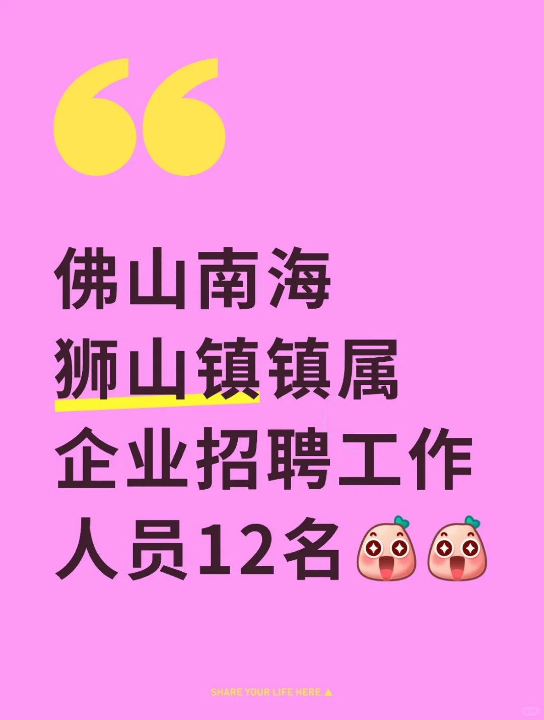 佛山南海狮山镇镇属企业招聘工作人员12名