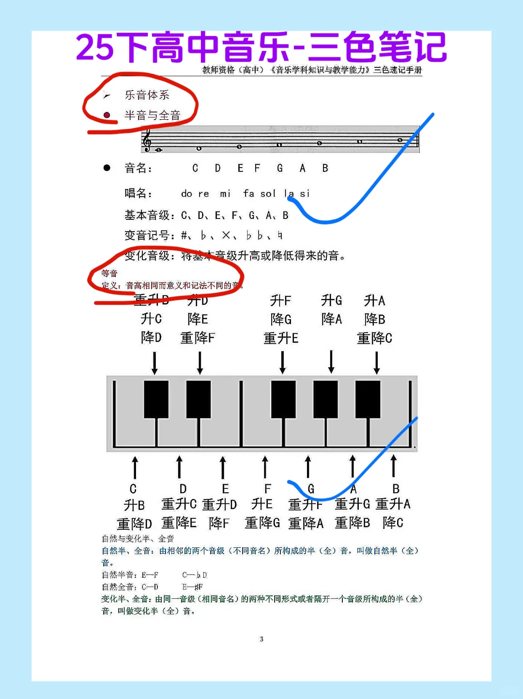 科三高中音乐教资笔试，存下背