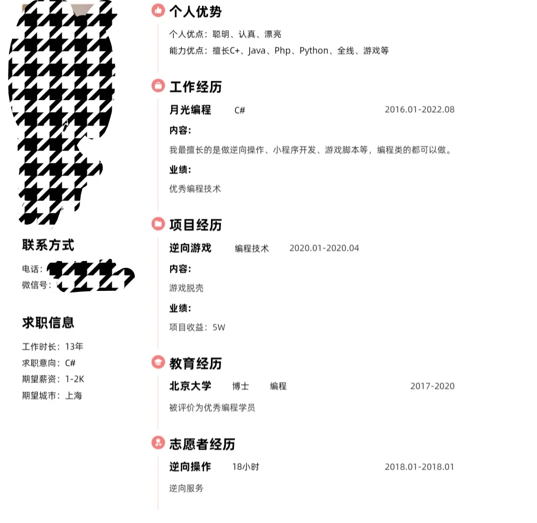 这简历纯来整活的吧