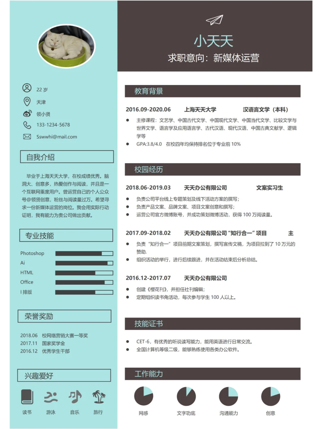 个人求职面试简历模板 简约清新简历