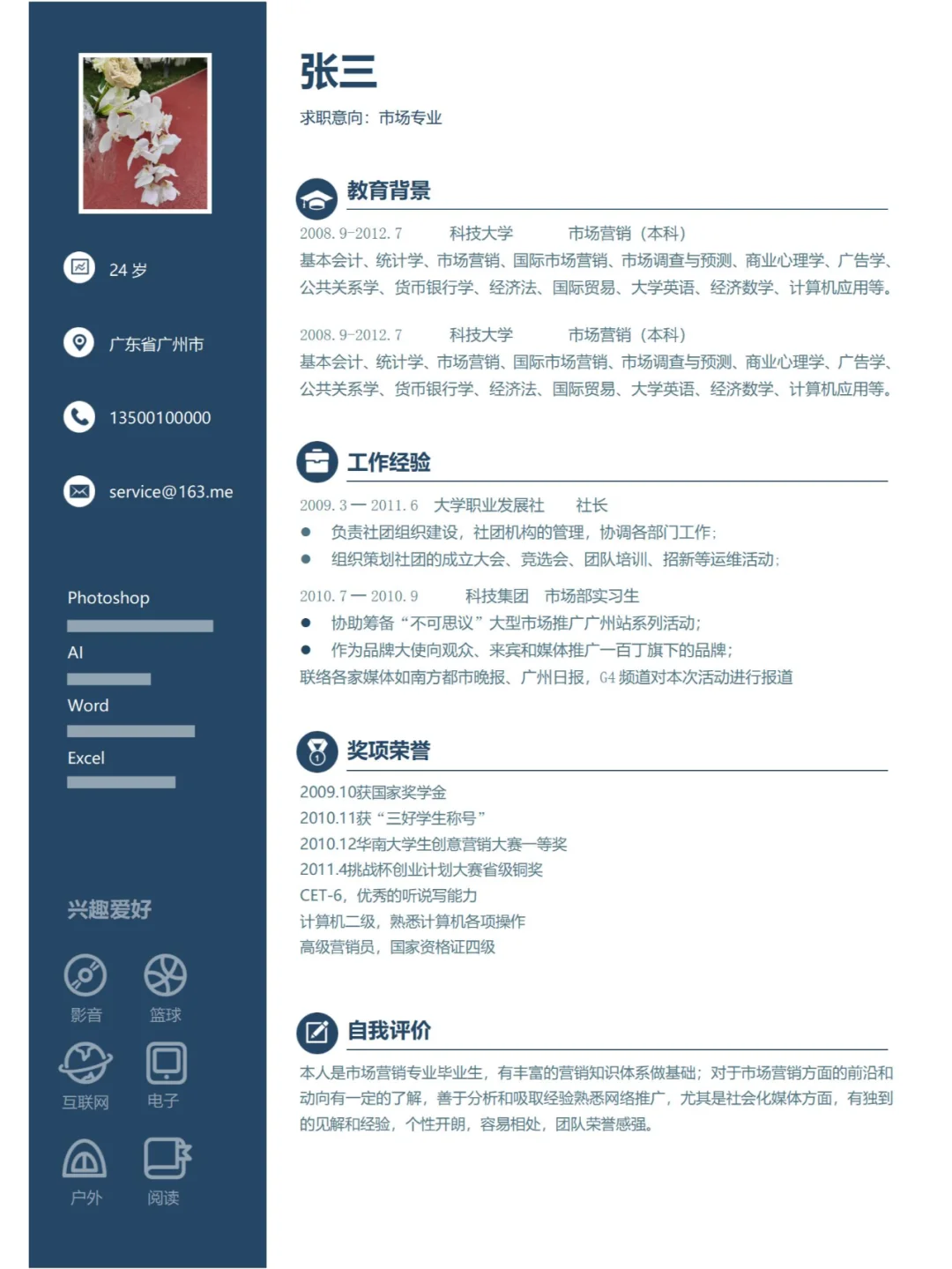 左右简历模板求职,清清爽爽的拿下offer