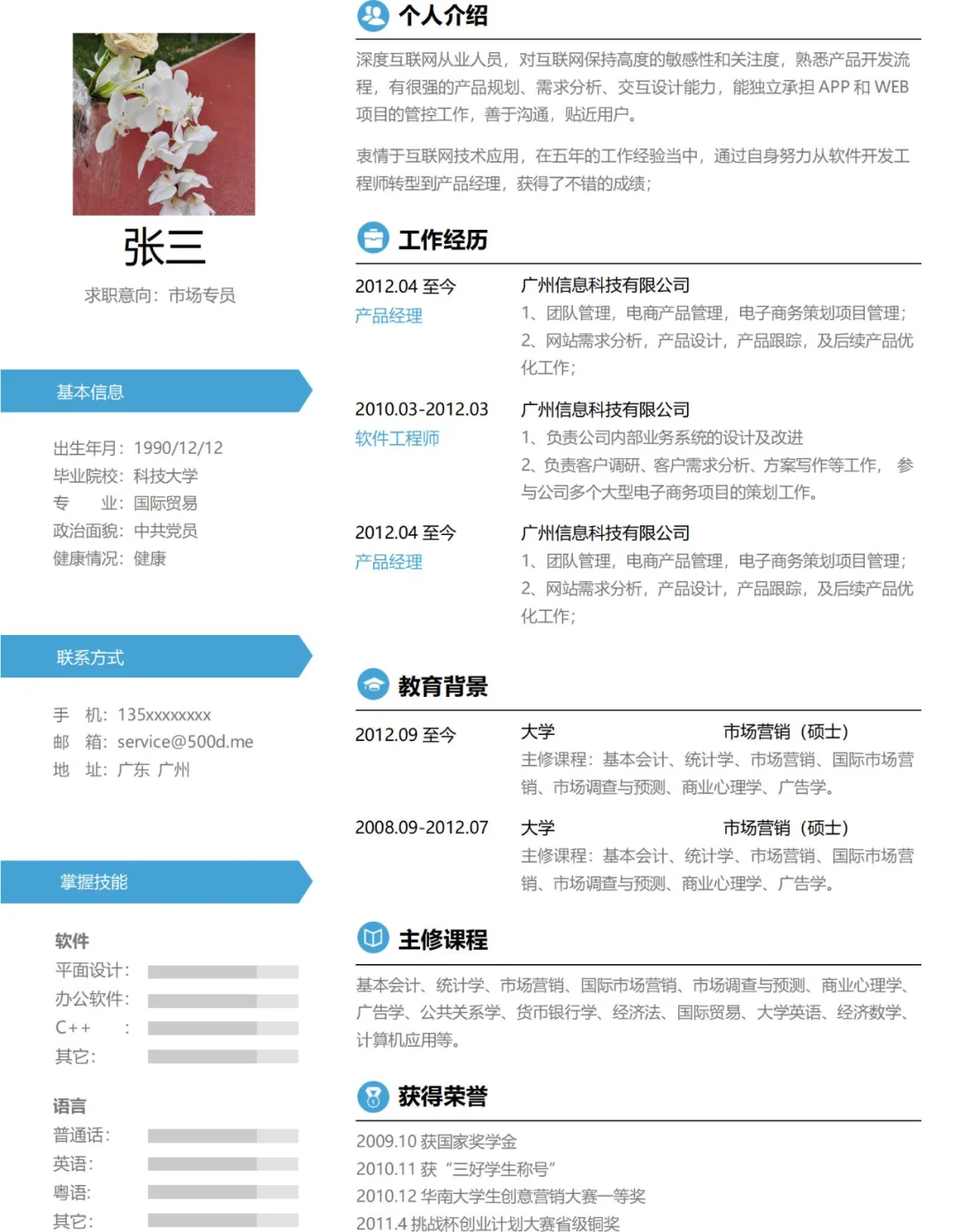左右简历模板求职,清清爽爽的拿下offer