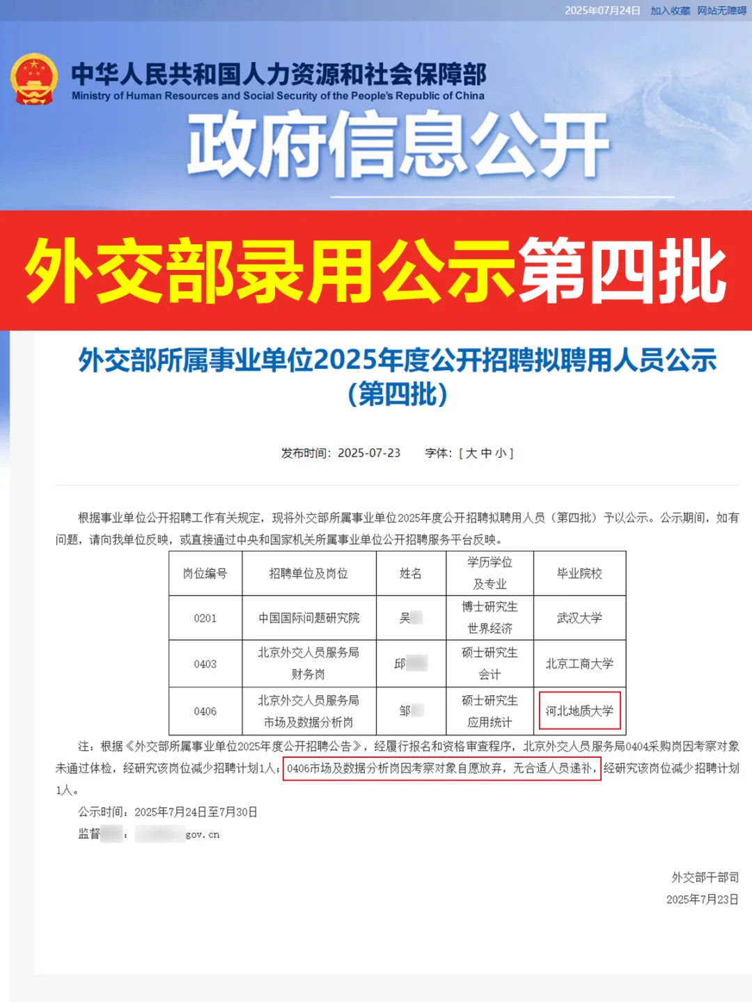 外交部拟录用公示-第四批 河北考生厉害啊!