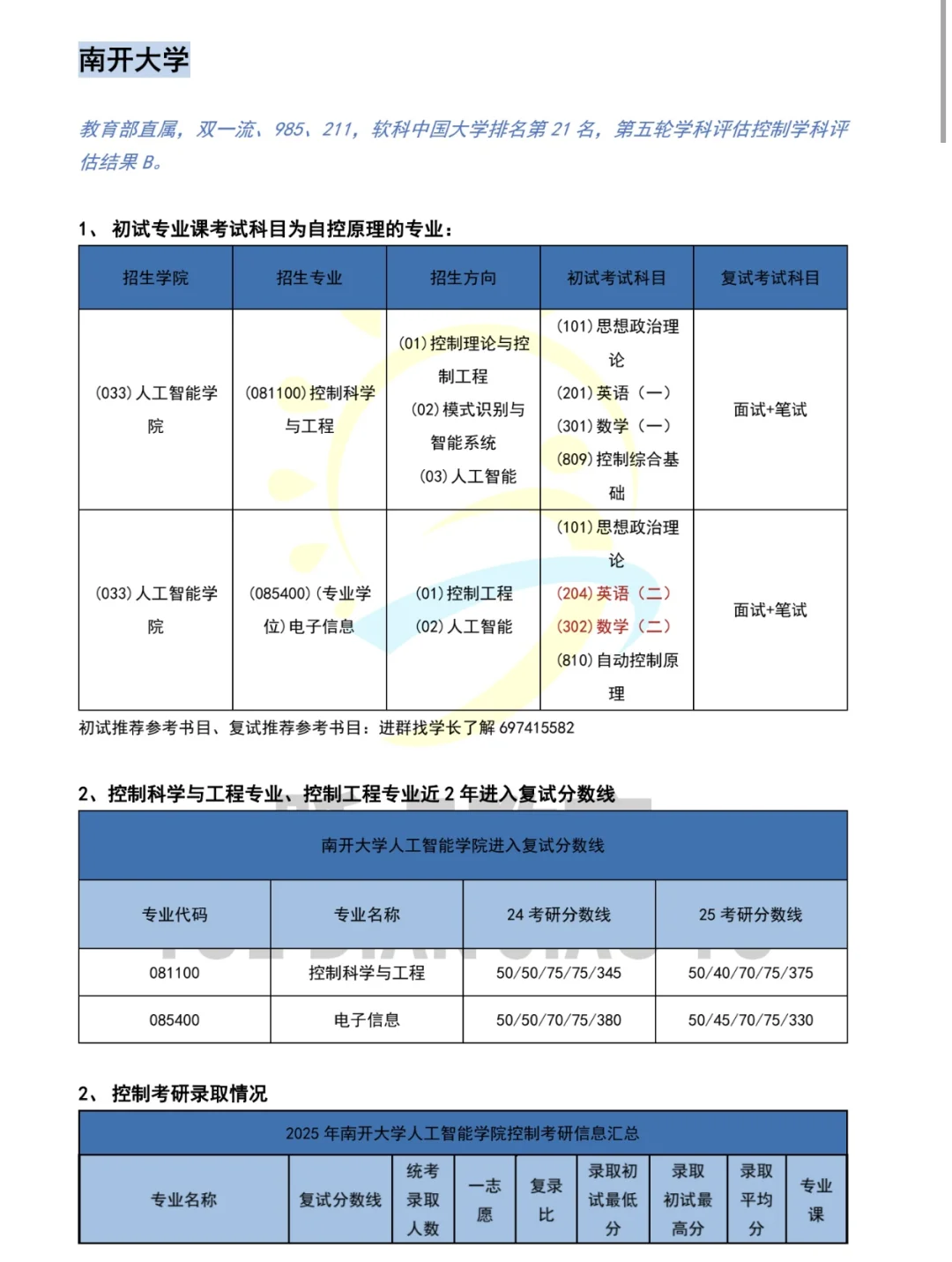 26控制考研院校推荐——南开大学