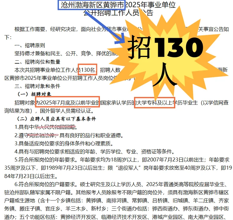 河北沧州事业单位招聘130人!23、24届可报