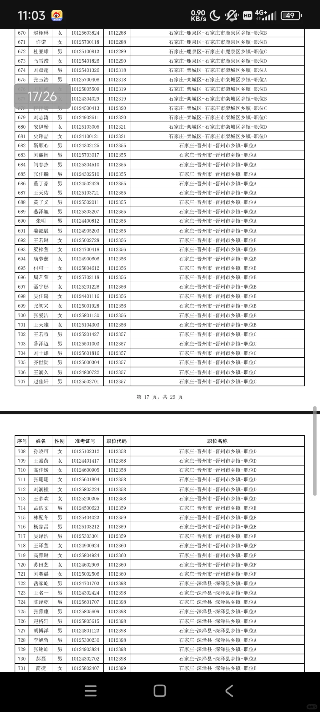 河北省考石家庄公务员拟录取名单