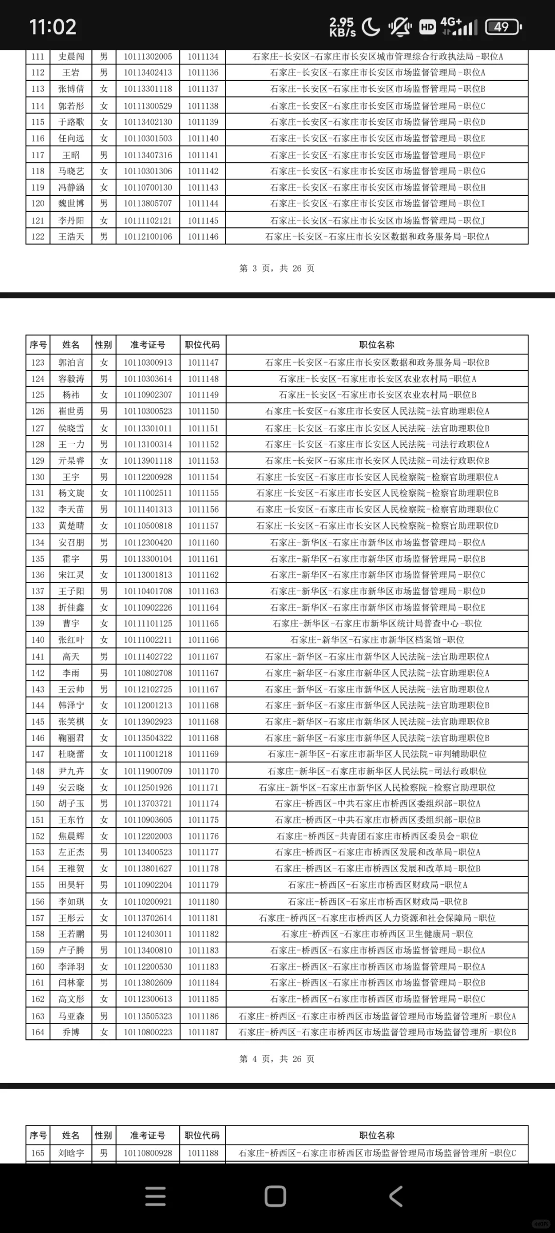 河北省考石家庄公务员拟录取名单