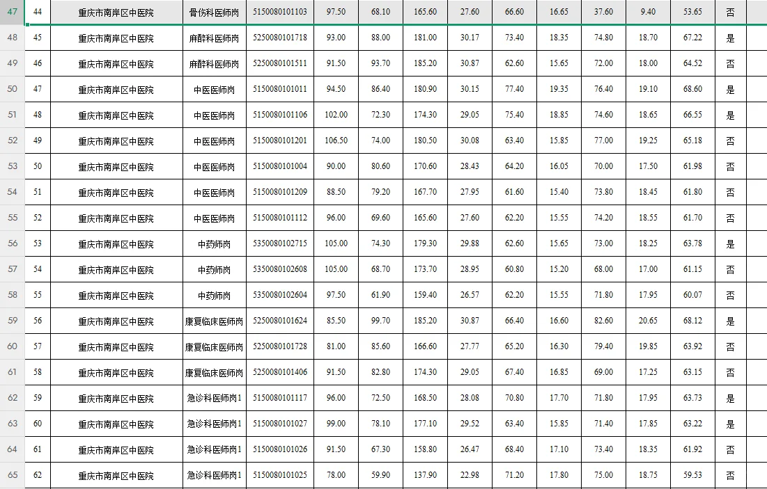 2025第二季度南岸区公开招聘总成绩