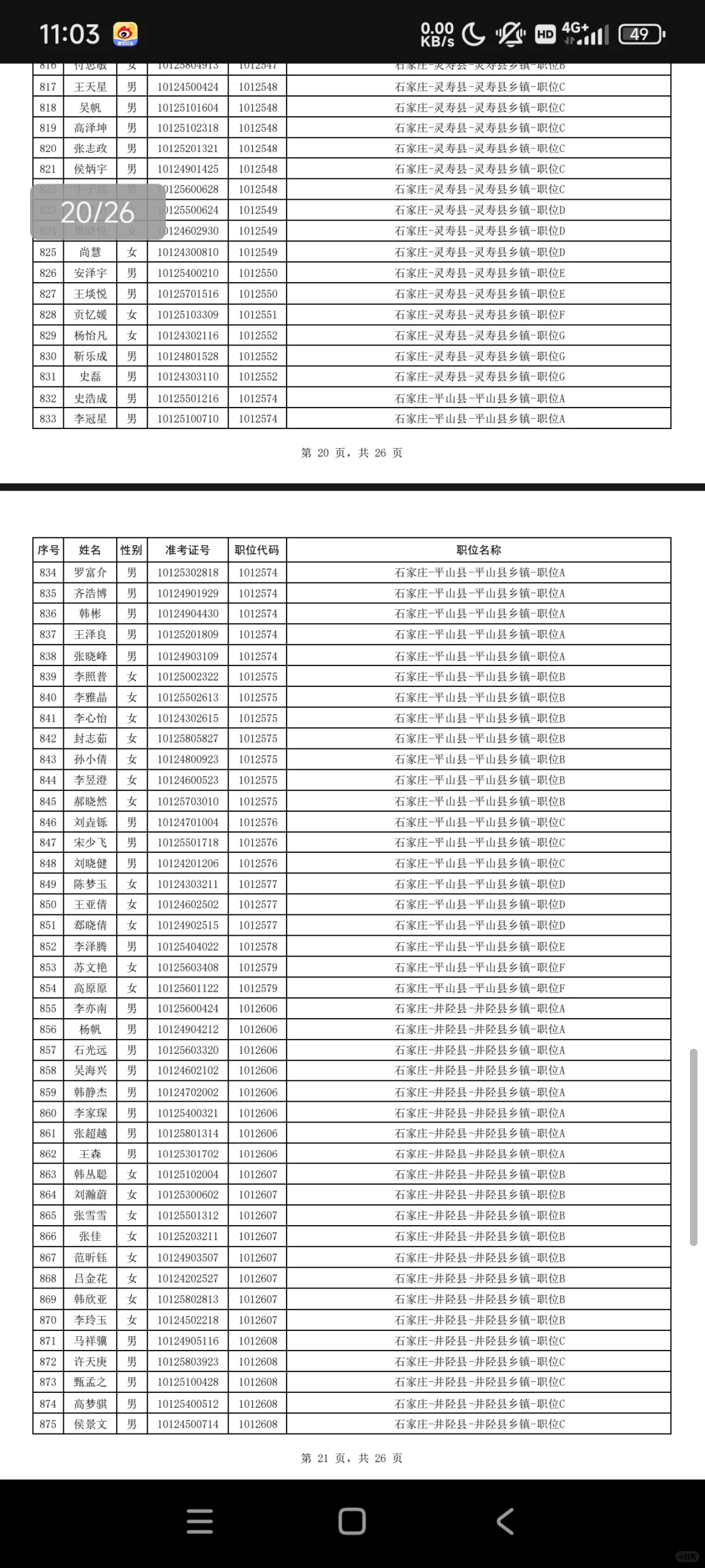 河北省考石家庄公务员拟录取名单