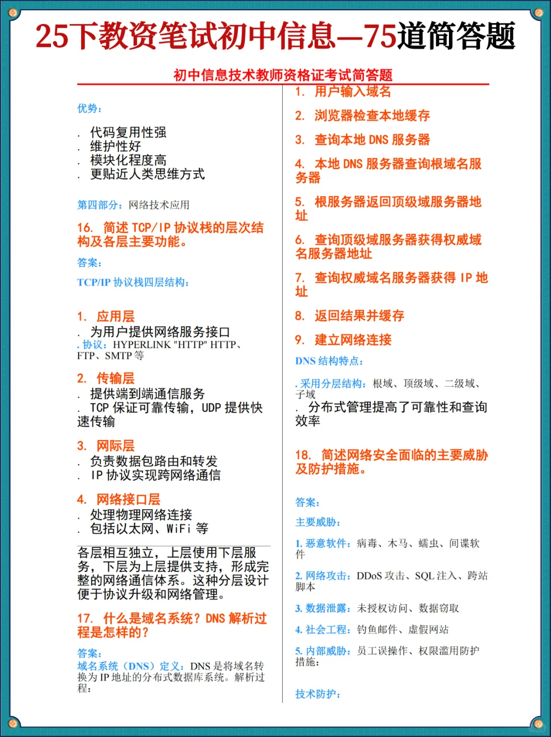 其实吧，初中信息教资科三简答题无菲就这些