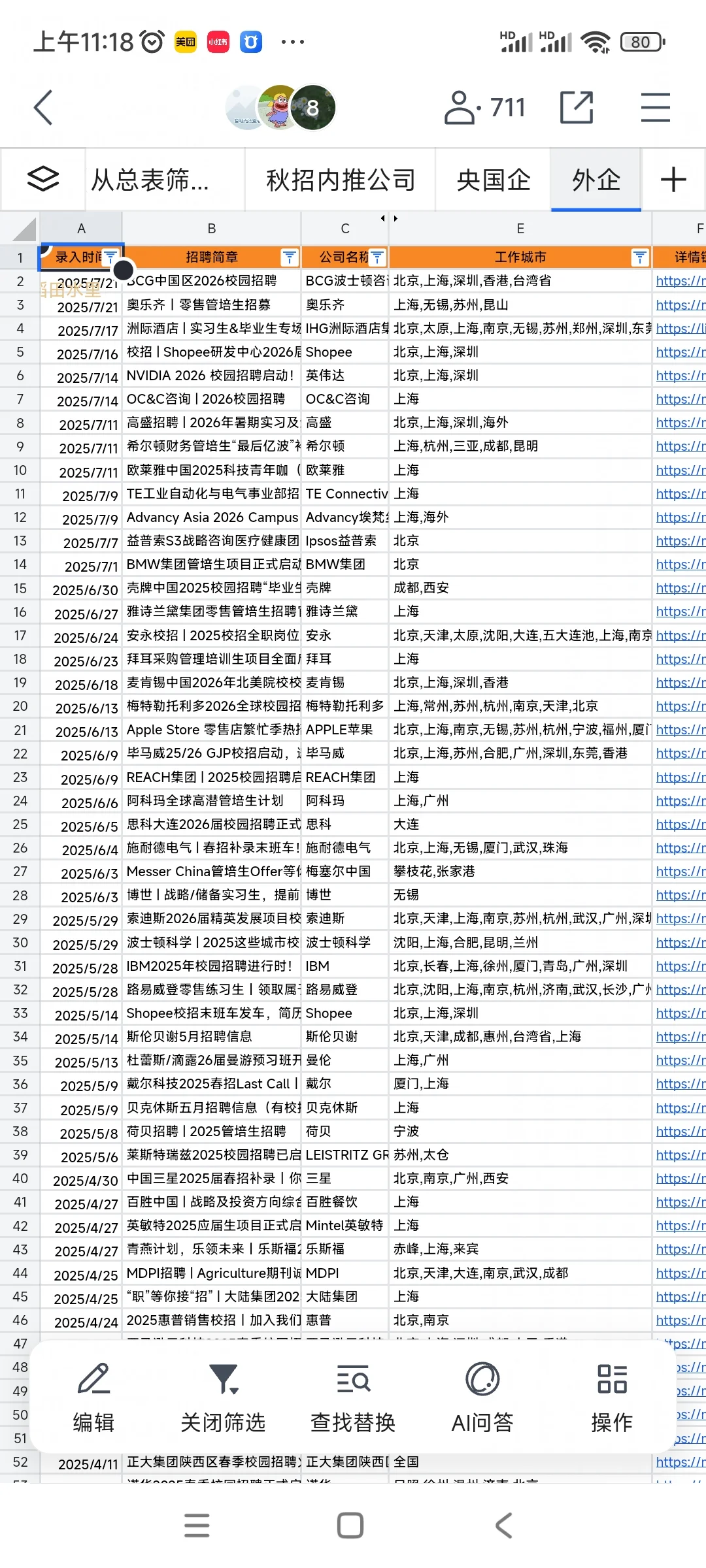 建议大学生实习和秋招都去投外企(附岗位表