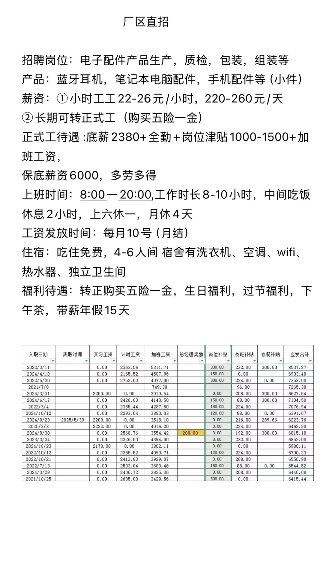 厂区直招，不收任何费用