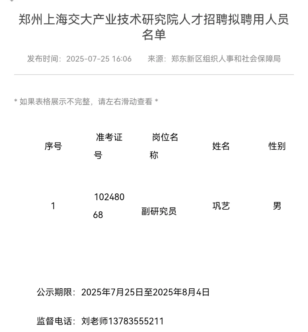 进度加快！上海交大郑州研究院招聘人员公示