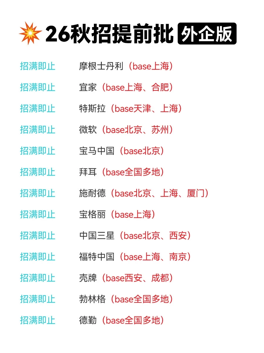 26届校招提前批,外企版,快投!!