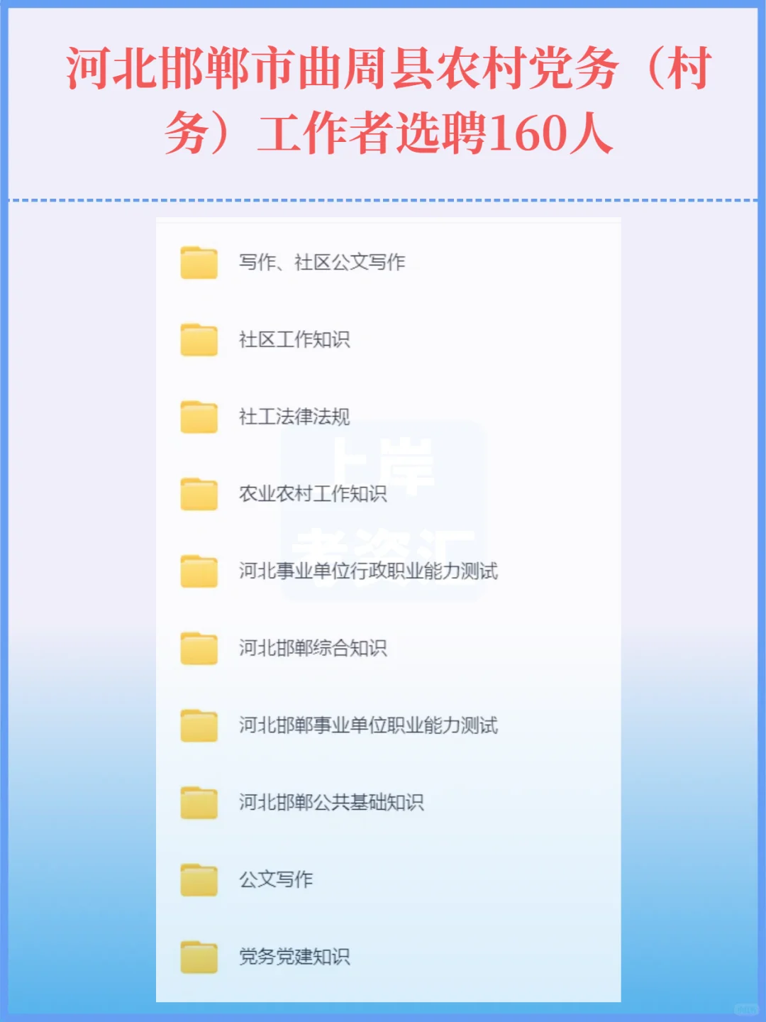 曲周县招160名农村党务工作者！大专可报～