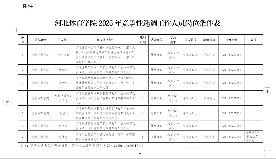 河北体育学院竞争性选调河北市直以下公务员