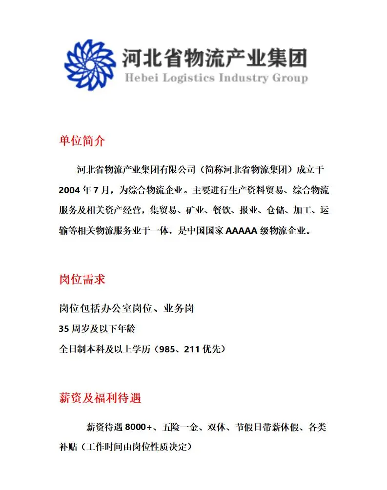 河北省物流产业好工作推荐