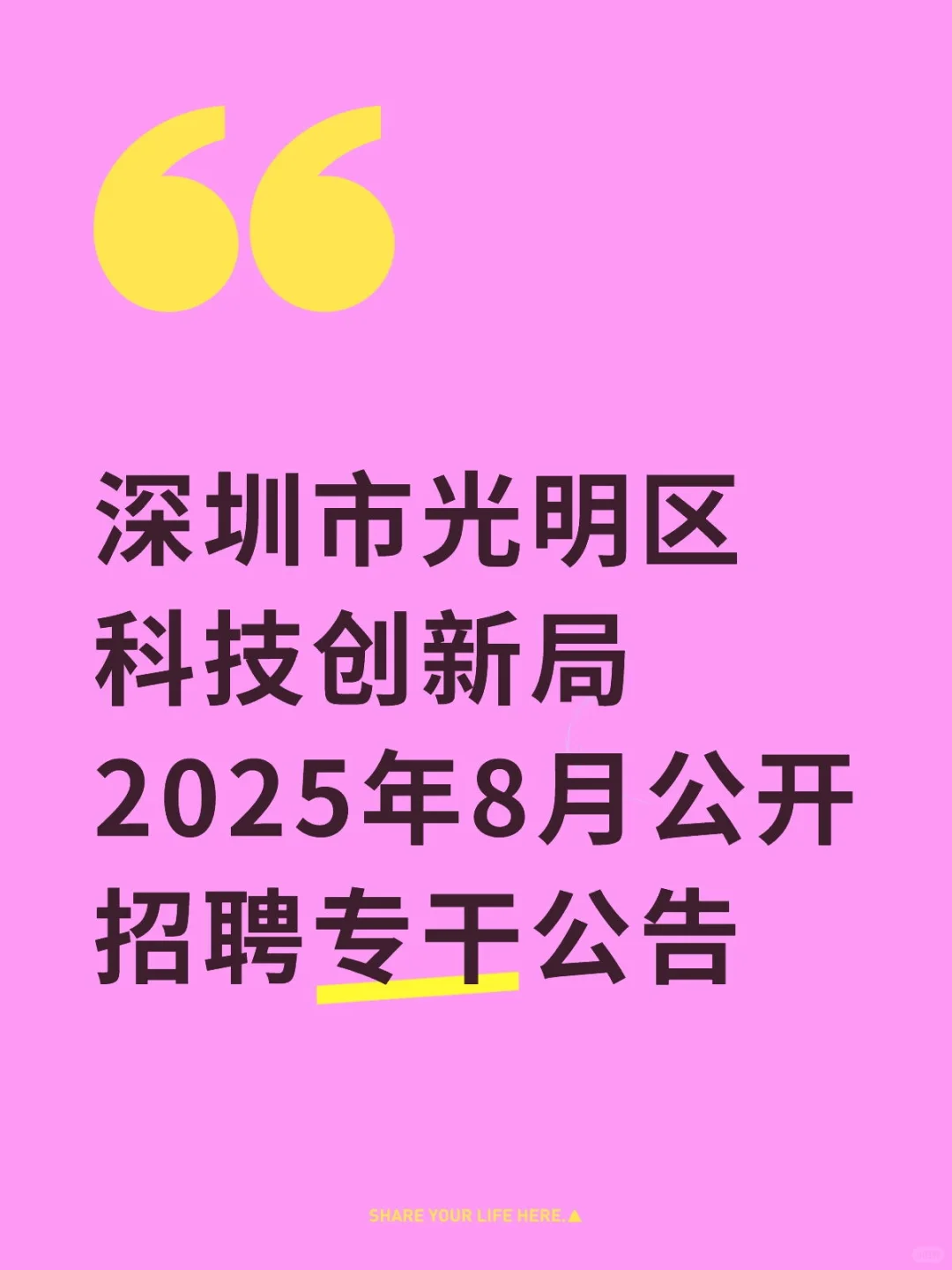 光明区科技创新局2025年8月公开招聘专干