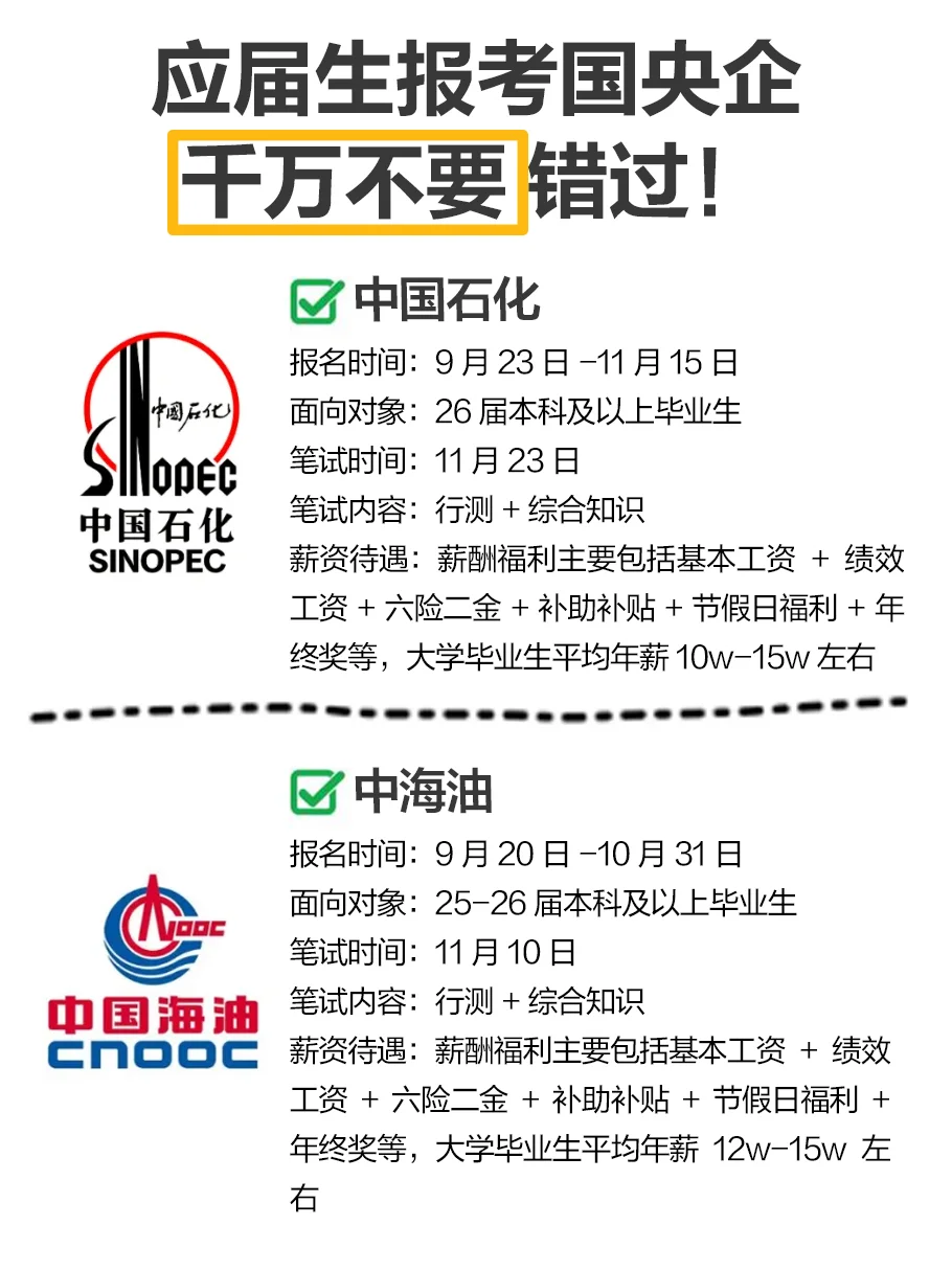 应届生千万不要错过的国央企！
