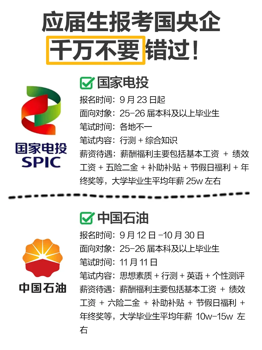 应届生千万不要错过的国央企！