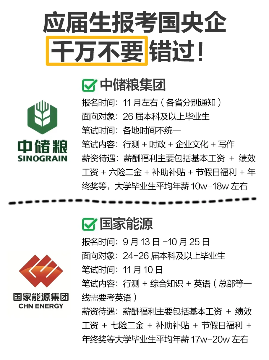 应届生千万不要错过的国央企！