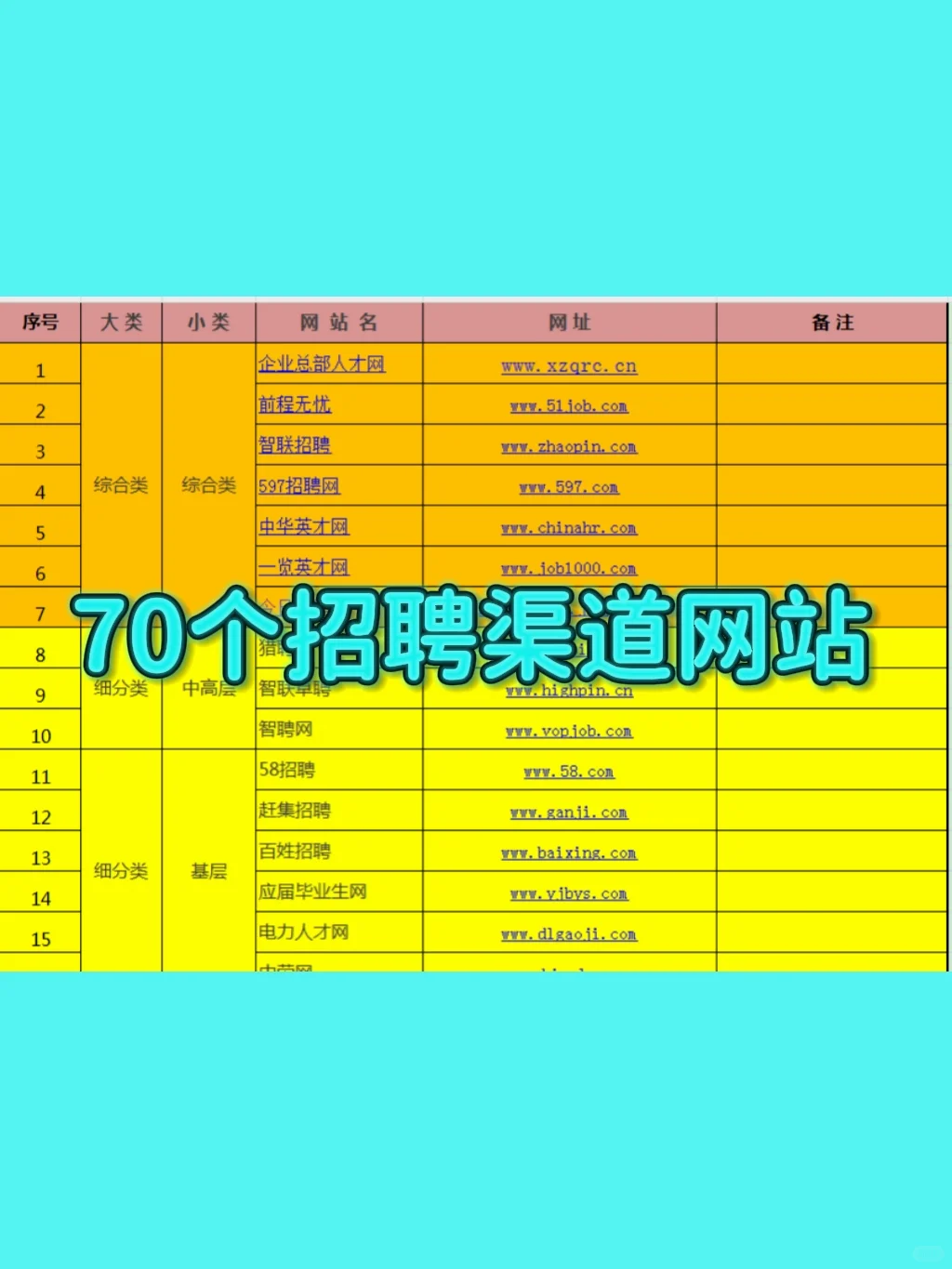 70个招聘渠道网站