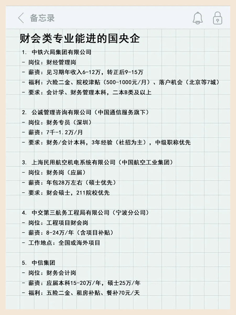 国央企就业指南：财会类应届生不二之选！