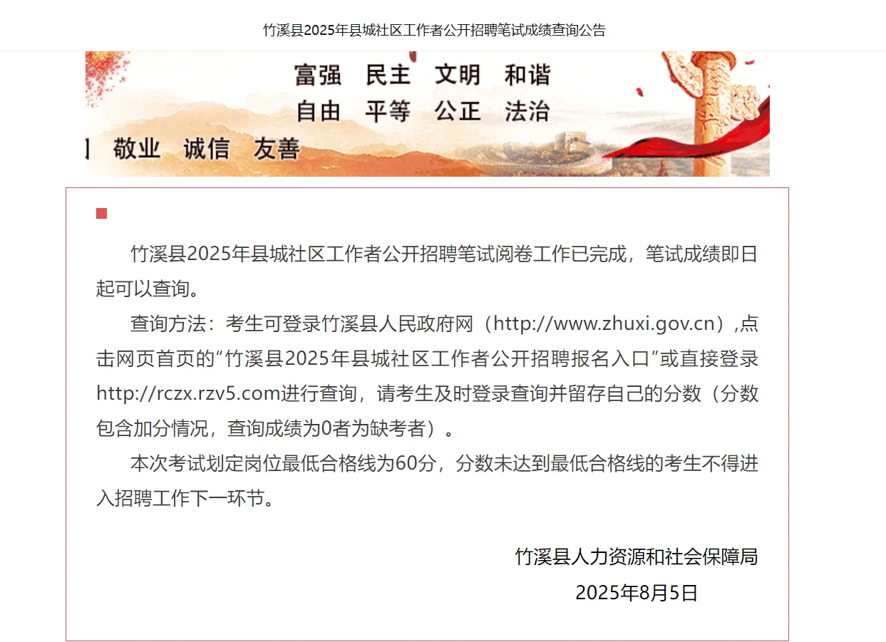 竹溪社区工作者成绩出啦