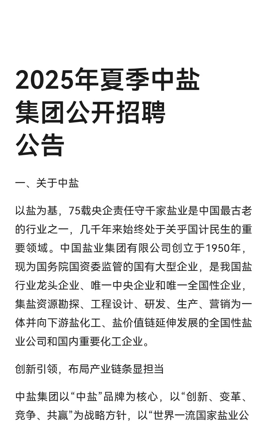 2025年夏季中盐集团公开招聘公告