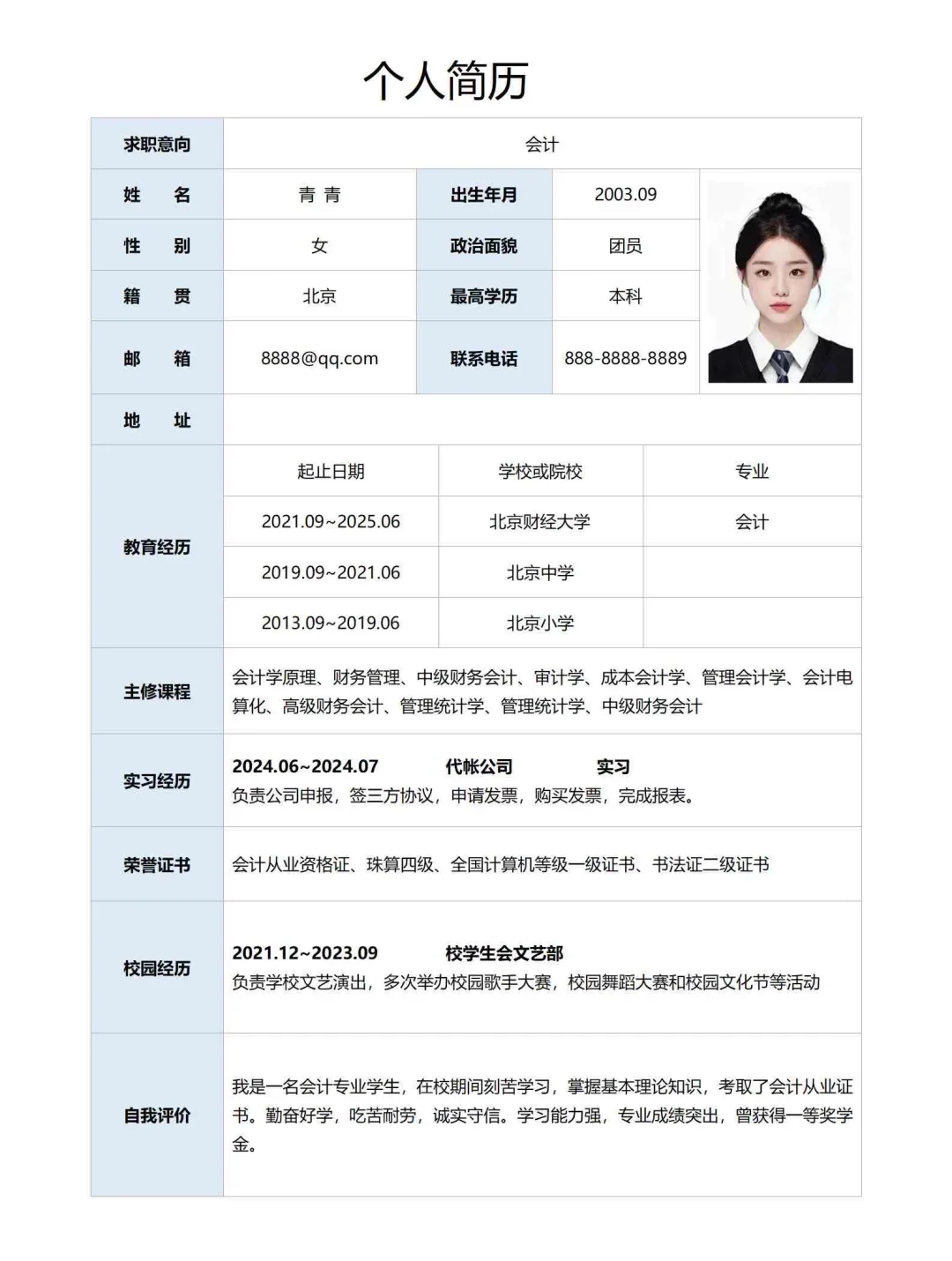 计算机人的个人简历?