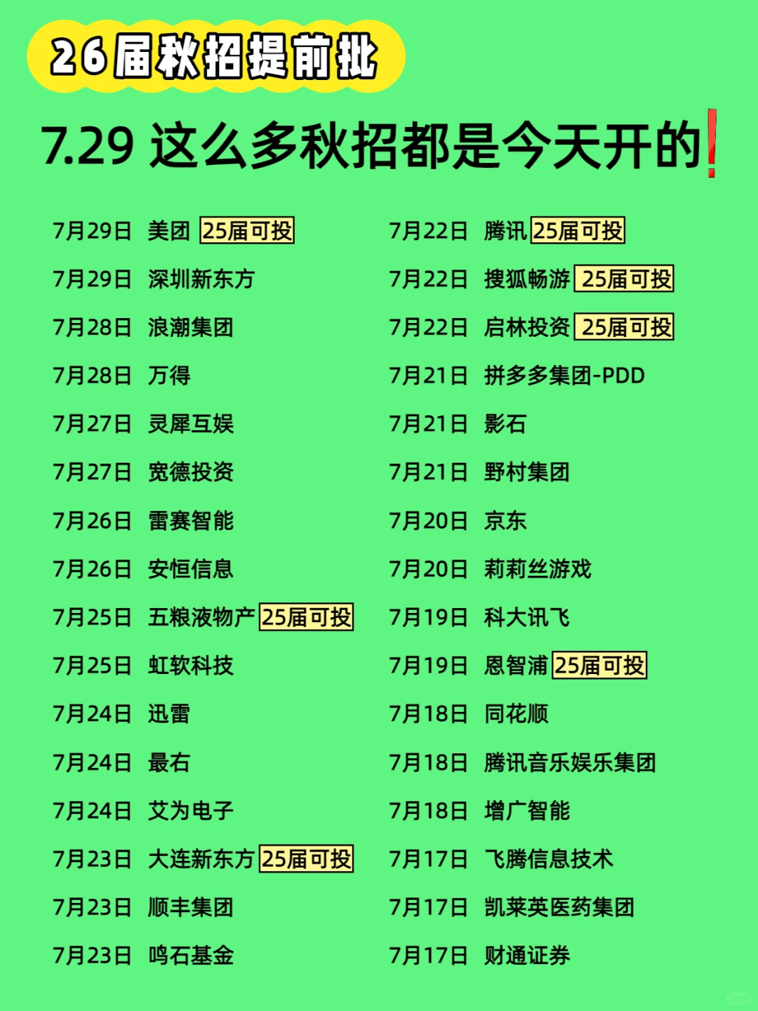 7.29 今天新开秋招！