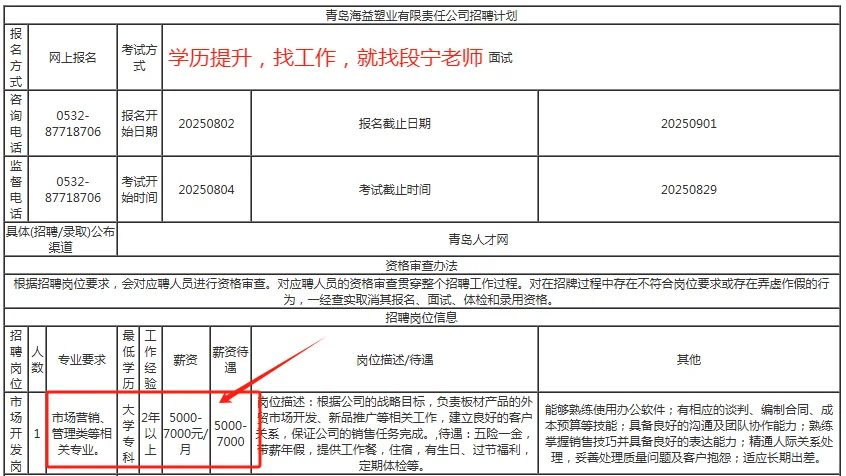 专科学历，月薪5~7000元，五险一金，带薪休