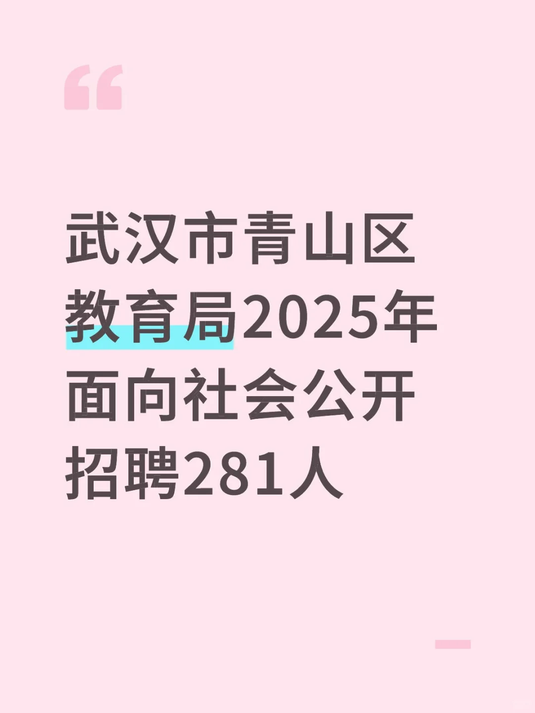 武汉市青山区教育局2025年面向社会公开招聘