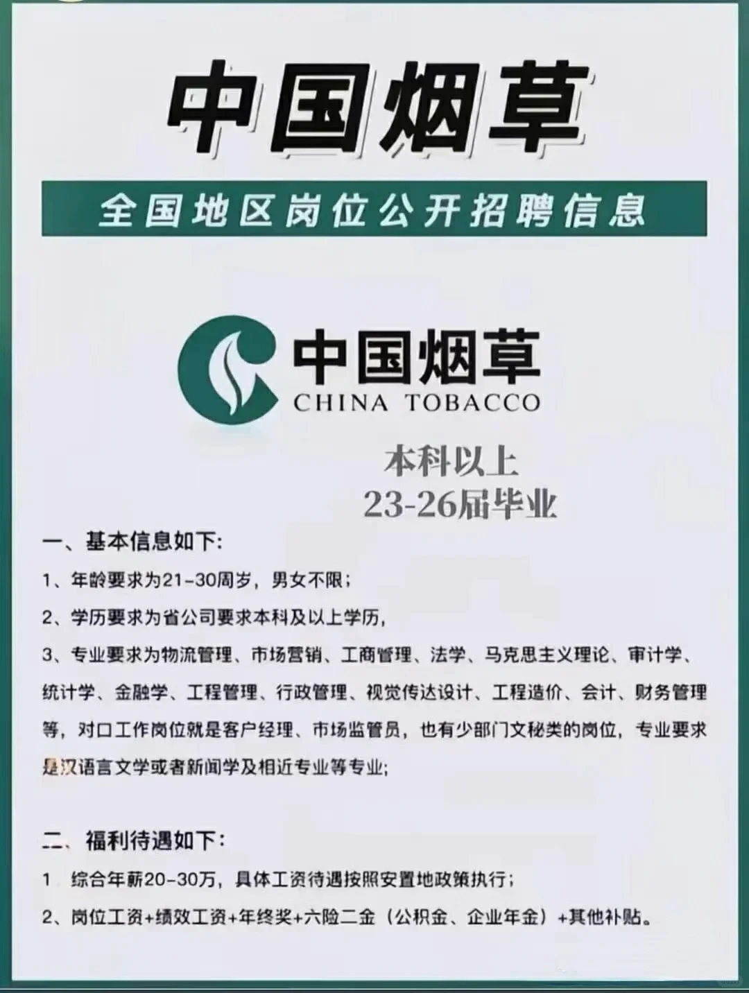 国企天花板——烟草局招聘啦!!??