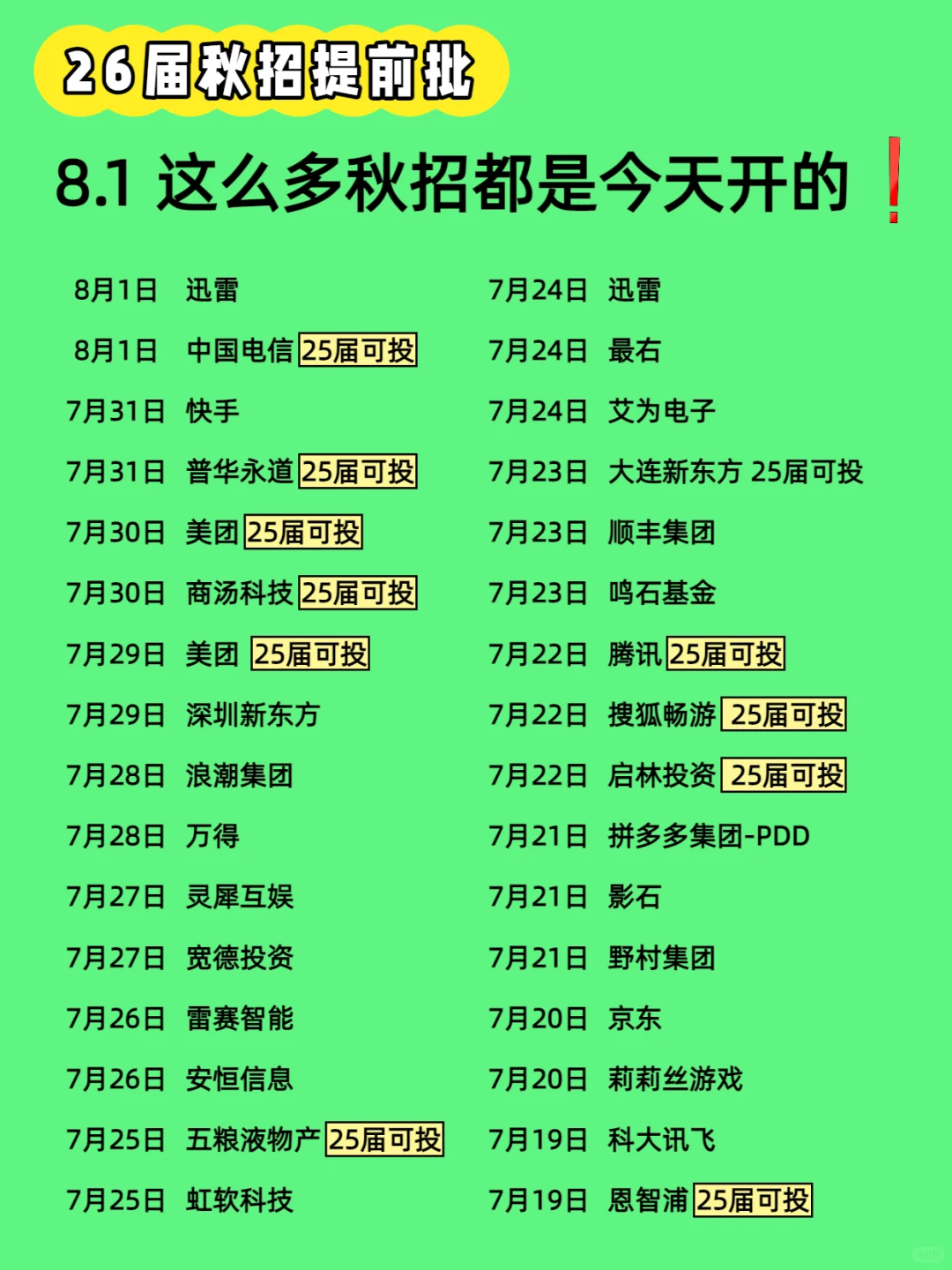 8.1 今天新开秋招!
