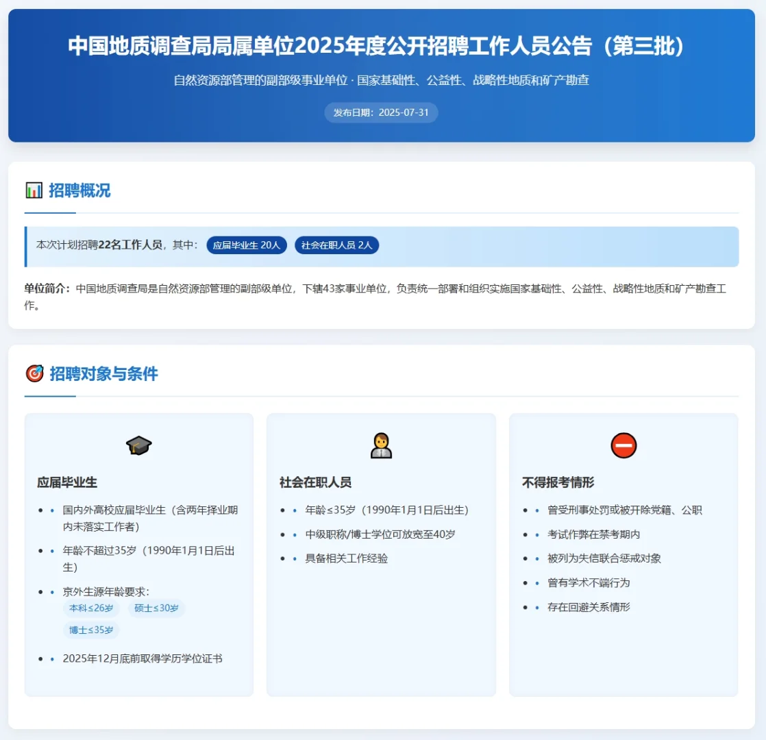 中国地质调查局2025公开招聘22人