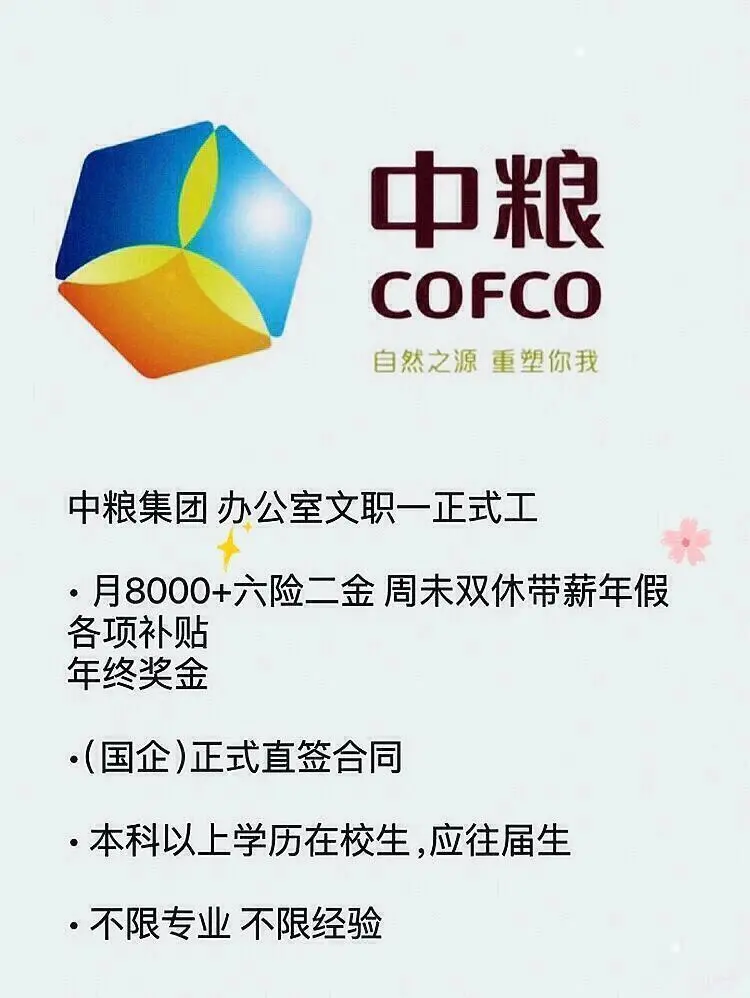 央国企招聘开始了,中粮投就?️!!!