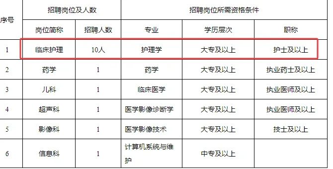 人民医院招聘护士10人