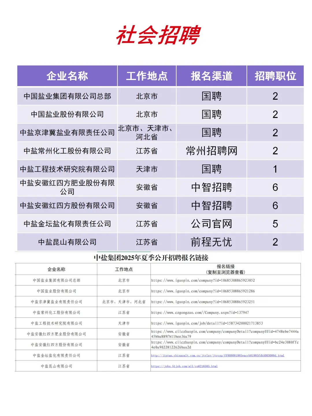大国央企｜中盐集团总部及子公司招28个岗位