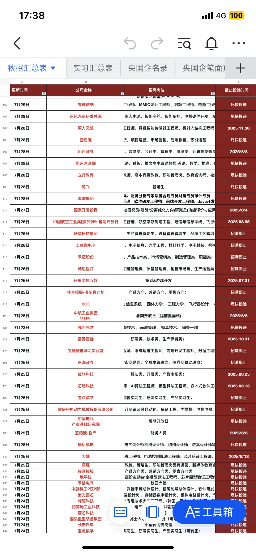 2026届已开秋招信息汇总表!