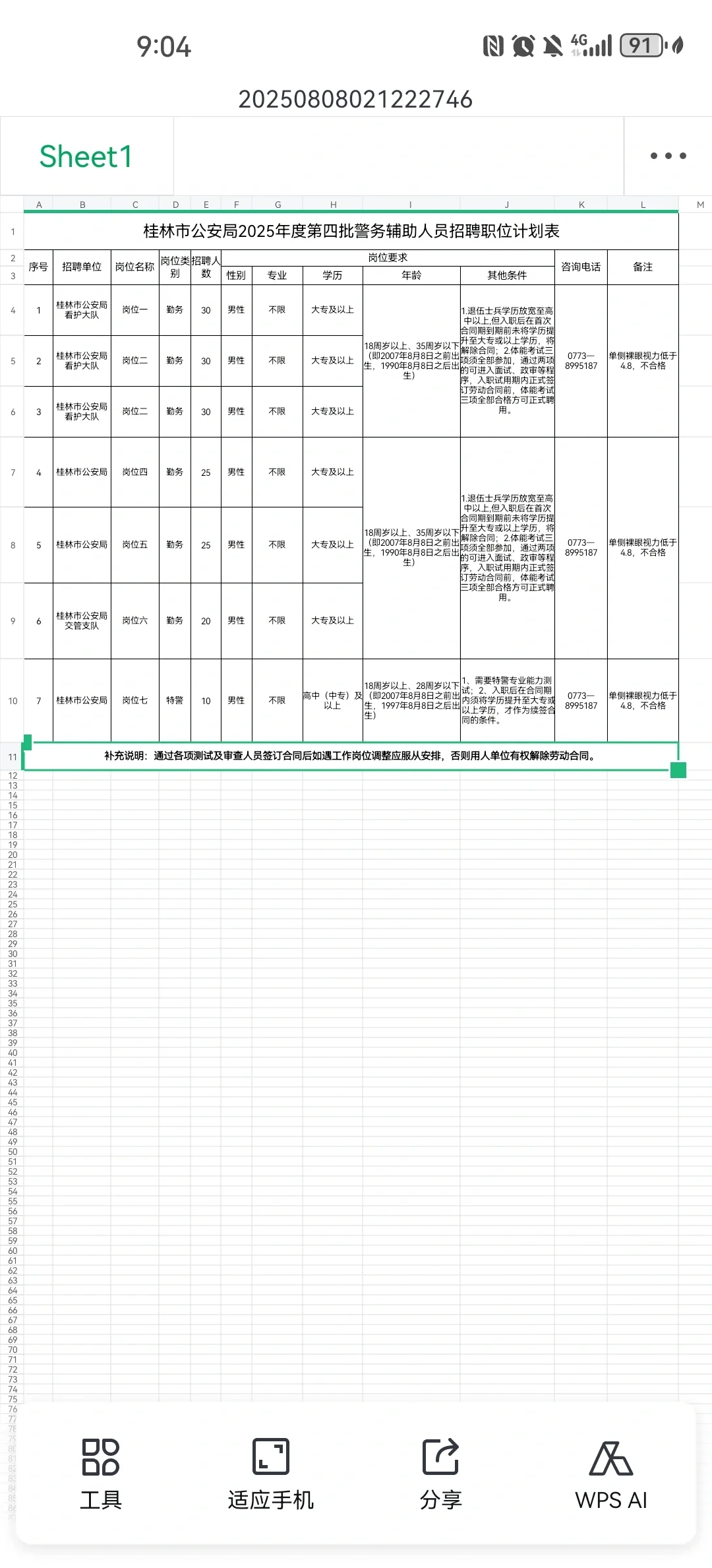25年桂林市招聘辅警170人公告