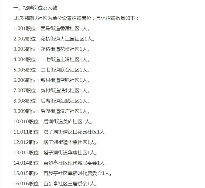 武汉一区社区干事招录16人