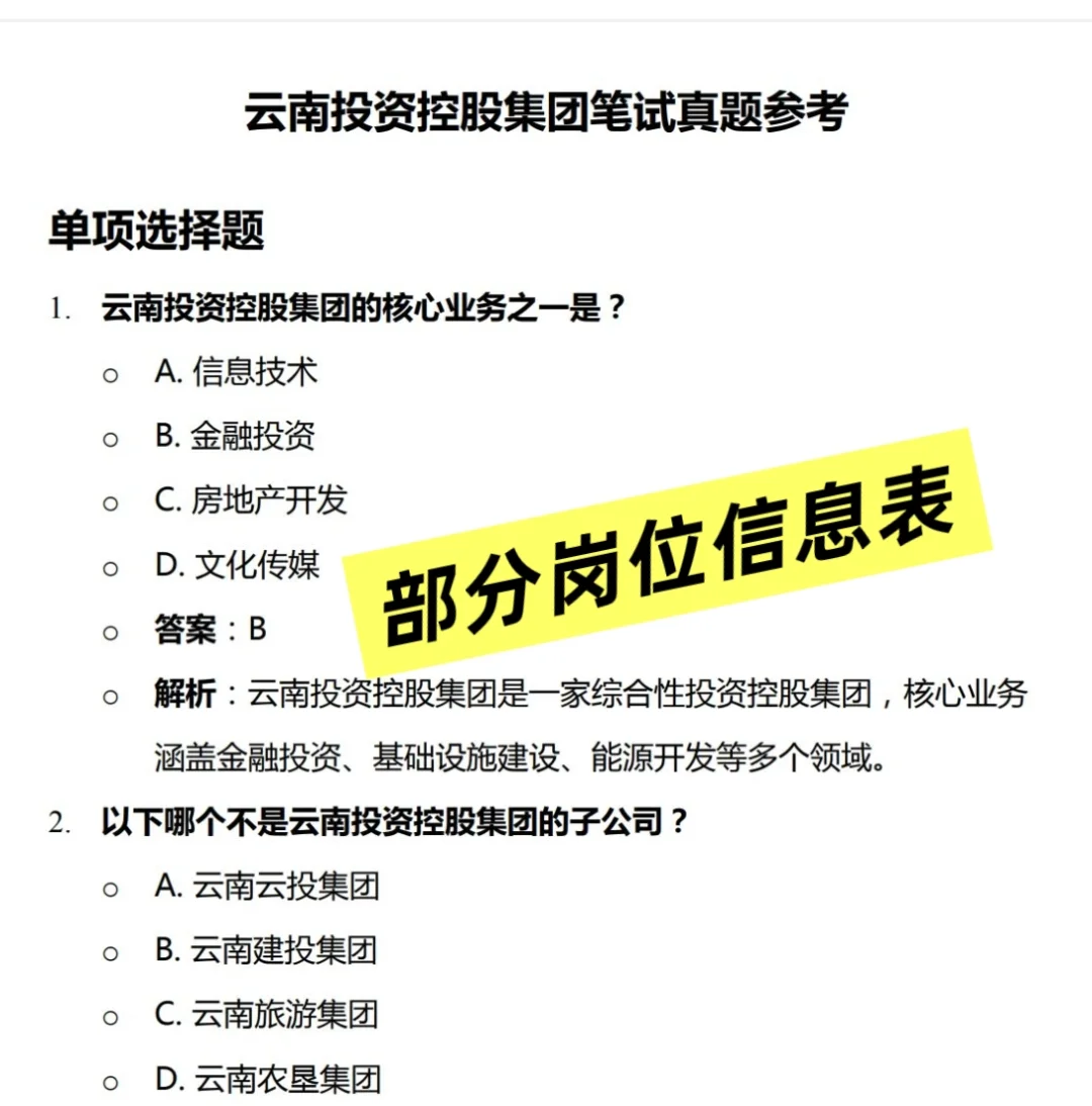 2025云投集团云南投资控股集团招聘考试资料