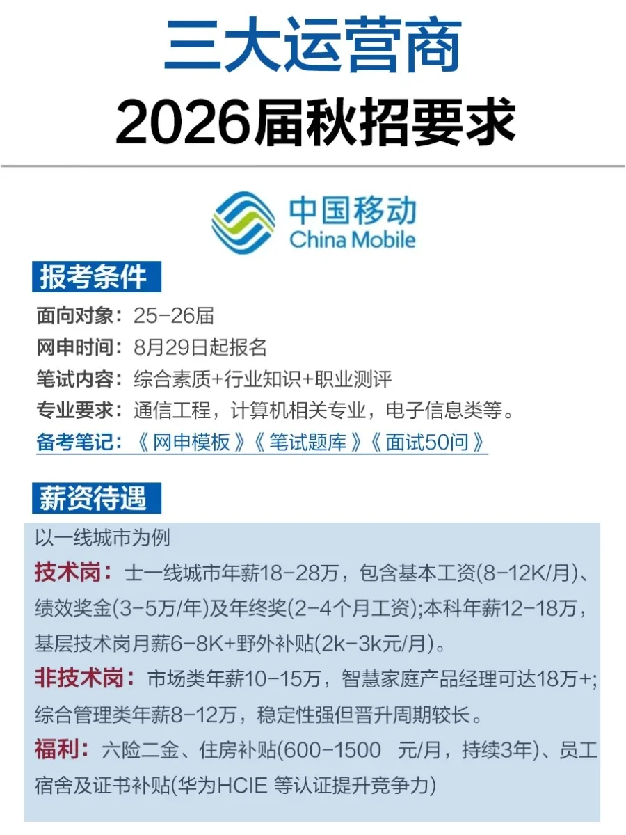 三大运营商校招启动