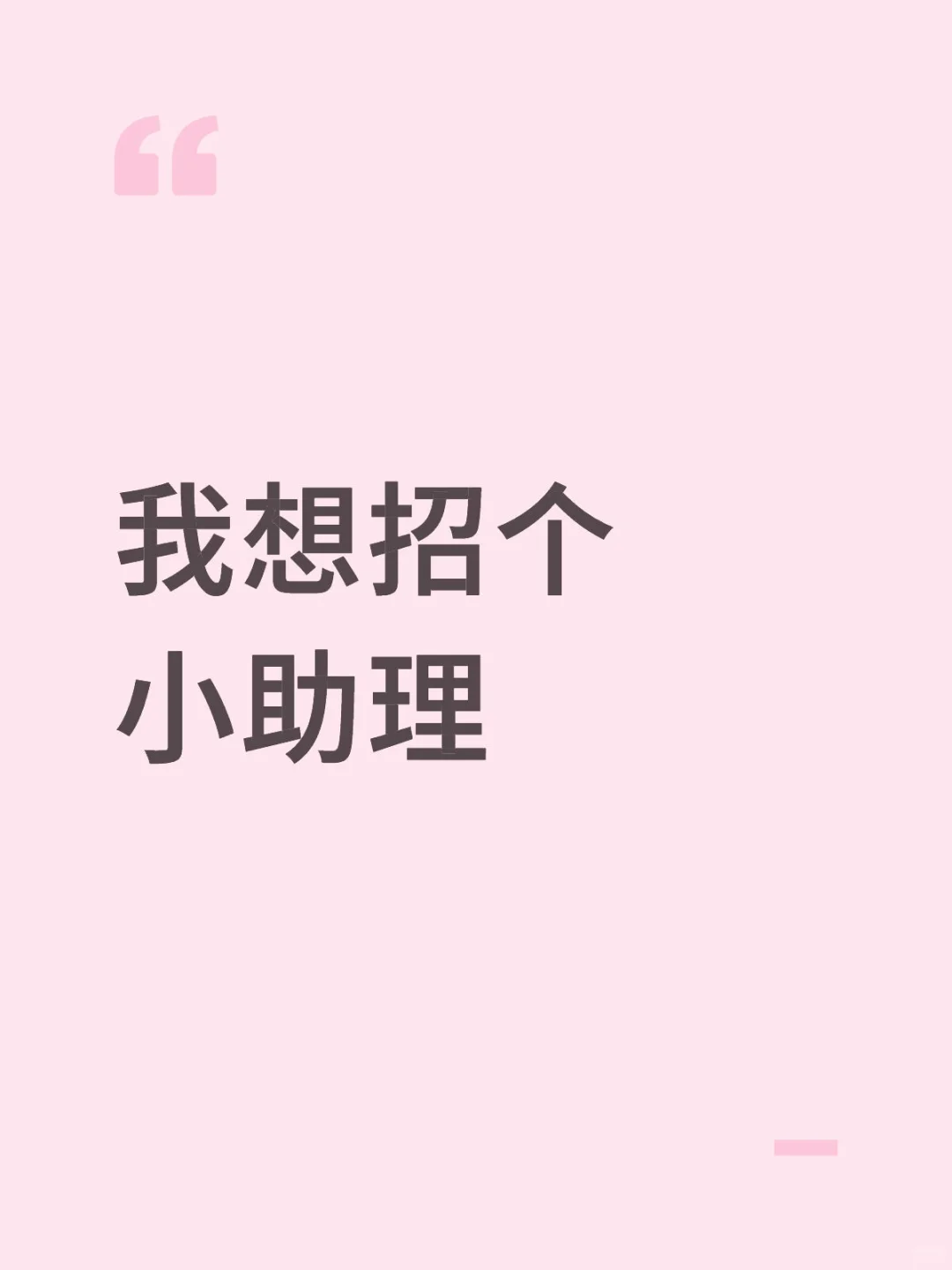 我想招个小助理