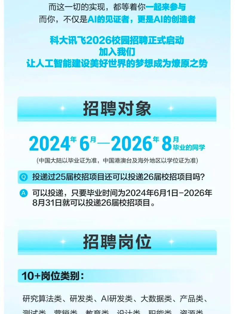 科大讯飞2026届秋招已经开始了！26届