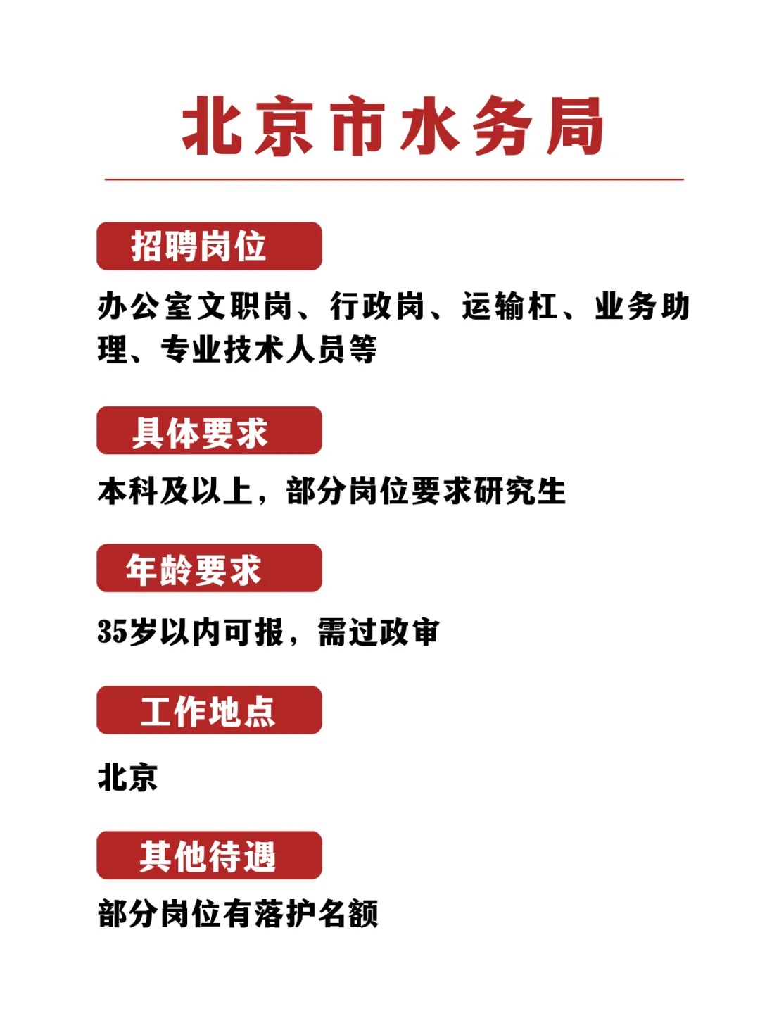 北京市水务局招聘内推，北京工作